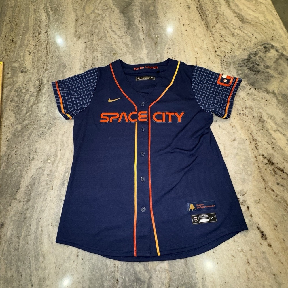 Nike Large Houston Astros Space City MLB Jersey 2 Bregman Navy Orange Baseball